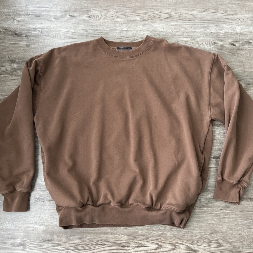 Brandy Melville Sweatshirt Womens L/XL Brown Fleece Lined Crewneck Oversized